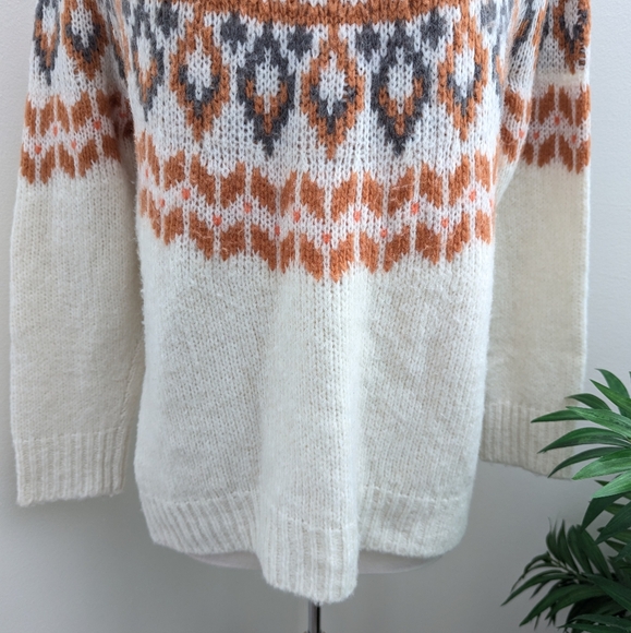 Aerie Fair Isle Mock Neck Oversized Chunky Knit Sweater Cream Rust Small - Picture 4 of 10